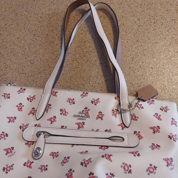 Coach Flower Taylor Tote Bag purse handbag pocketbook designer cream pink floral - Picture 13 of 15